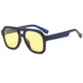 Lunettes de soleil carrées à double pont style coréen, monture bleue et verres jaunes. - C5 Monture Bleue Transparente Lentille Jaune