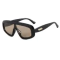 Occhiali da sole maschera spessi donna uomo moda oversize lenti scure tendenza - C2 Montatura Nera Lente Marrone Chiaro