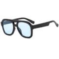 Lunettes de soleil double pont style coréen, monture carrée rétro protection UV chic. - C6 Monture Noire Verres Bleus