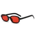 Y2K Retro schmale Sonnenbrille schwarzer Rahmen rote Gläser Streetwear Brille Neu - Rote Gläser / Hellschwarz
