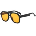 Lunettes de soleil rétro à double pont, monture noire carrée tendance avec verres orange vifs. - C9 Monture Noire Lentille Orange