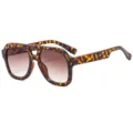 Lunettes de soleil carrees double pont ecaille, verres degrades style retro tendance. - C12 Monture Demi Lentille Dégradée Thé