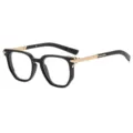 Klassische quadratische Brille mit schwarzem Rahmen und goldenen Metalldetails. - Mattschwarzer Rahmen Goldrand Klare Linse (C10)