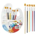 Tavolozza di pittura in plastica e set di 6 pennelli per pittura ad acrilico e acquerello - ET-B12 penna con 6 colori di fusto casuali