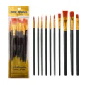 Set de 12 pinceles de nailon para artista para acuarela acrílico y manualidades arte - Juego de 10 Pinceles de Plástico / Negro