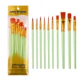 Set de 12 pinceles de artista de nailon para pintura de acuarela acrílico óleo y bellas artes - Juego de 10 Pinceles de Plástico / Verde Pálido