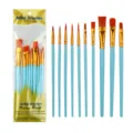 Set de 12 Pinceles de Nylon para Artistas Acuarela Acrílico Pintura al Óleo Arte - Juego de 10 Pinceles de Plástico / Azul cielo