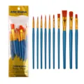 Set de 12 pinceles de artista de nailon con mangos azules para pintura acrílica y acuarela - Juego de 10 Pinceles de Plástico / Azul marino
