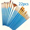 Set de 22 pinceles de pelo de nailon con mangos azules para pintura acrílica y acuarela - Juego de 22 Pinceles de Plástico Azul / Azul