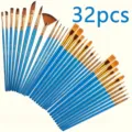 Set de 32 pinceles de nailon con mangos azules, varios tamaños para acrílico óleo - Juego de 32 Pinceles de Plástico Azul / Azul