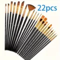 Set de 22 pinceles de nailon para pintura acrílica, acuarela y óleo, suministros de arte - Juego de 22 Pinceles de Plástico Negro / Negro
