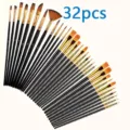 Juego de 32 pinceles de pelo de nylon suministros de arte profesionales para acuarela acrílico - Juego de 32 Pinceles de Plástico Negro / Negro