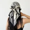 Retro paisley print silk scarf women vintage bandana headscarf wrap shawl elegant hair accessory - Paisley(SJJ022) / Beige