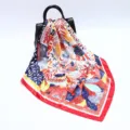 Colorful floral print square silk scarf 90cm large neckerchief for summer sun protection stylish. - D9078-Red