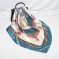 Elegant 90cm satin silk square scarf with luxury chain print for women's stylish daily wear. - D9051-Green