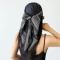 Black satin paisley headscarf retro bandana triangle hair wrap for women stylish daily wear - Paisley(SJJ018) / Black