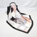 Luxury Baroque Chain Print Silk Scarf 90cm Elegant Square Head Scarf for Women Daily - D9058-Black & Pink