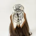 Retro chain print square scarf 68cm women silk feel hair scarf vintage head wrap accessory - Coffee Edge