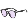 Runde Vintage Sonnenbrille mit hellvioletten Gläsern und schwarzem Rahmen für stilvolle Looks - Schwarzer Rahmen lila Gläser