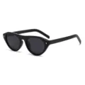 Stylische schwarze Sonnenbrille mit flacher Oberseite, runden Gläsern und Metalldetails. - C1 Schwarzer Rahmen Graue Gläser