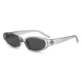 Vintage ovale Sonnenbrille mit transparentem grauen Rahmen und dunklen UV-Schutz-Gläsern. - C3 Hellgrauer Rahmen Graue Gläser