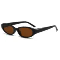 Vintage retro ovale Sonnenbrille schwarzer Rahmen braune Gläser modisch Hauptbild - C5 Glänzendes Schwarz Rahmen Teefarbene Gläser