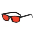 Klassische quadratische Sonnenbrille für Damen, Retro kleine Fassung mit roten Gläsern. - C7 Glänzender Schwarzer Rahmen Rote Gläser