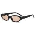 Retro schwarze ovale Sonnenbrille mit hellbraun getönten Gläsern, Vintage Brille. - C10 Glänzendes Schwarz Rahmen Hellteefarbene Gläser