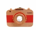 Wooden kaleidoscope toy camera detail view, natural wood kids interactive educational gift. - Red Sun Camera Style
