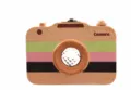 Wooden toy camera detail shot, featuring colorful block design and kaleidoscope lens. - Three-Color Block Camera Model