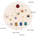 Montessori houten drukbord sensorisch speelgoed met kleurrijke LED schakelaars voor kids. - Ruimte circuit busy board