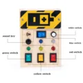 Houten Montessori drukknoppenbord zintuiglijk speelgoed met kleurrijke schakelaars en lampjes. - Vierkant circuit busy board