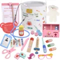 Wooden Doctor Toy Set Pretend Play Medical Kit for Kids Role Play Toys with Bucket - Barreled Little Doctor Set (13 Pcs)