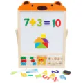 Children wooden multifunctional learning writing board with magnetic numbers and abacus easel. - Bear Style