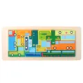 Wooden traffic puzzle board educational toy for kids, shape matching wooden blocks toy. - Transportation