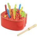 Wooden Montessori Magnetic Strawberry Worm Catching Toy Early Educational Puzzle Game - Strawberry Worm Catching Game