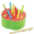 Wooden Montessori magnetic worm catching fruit game toy for baby early education - Apple Catch-Worm