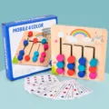 Ensemble de jouets puzzle coulissants en bois à quatre couleurs avec cartes de défi. - Jeu de Quatre Couleurs