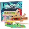 Holz Krokodil Farbensortier Spielzeug Set mit bunten Perlen, Clips und Musterkarten fuer Kinder. - Krokodil Perlenclip Spiel