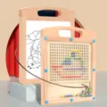 Wooden magnetic drawing board for kids, double sided bead maze puzzle toy for toddler motor skills. - 26.5x23x2cm