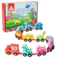 Juguete tren de números de dinosaurio de madera con vagones y caja para educación infantil. - Conjunto de Tren con Números de Dinosaurio