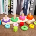 Holz Montessori Stapelspielzeug, Bunte Geometrische Formen Lernspielzeug für Babys Variante - Vierfarbiger Stapelturm