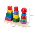 Montessori Holz Stapelspielzeug dreispaltiger Regenbogen Turm Lernspielzeug für Kinder - Kleiner Drei-Säulen-Turm (Farbbox)