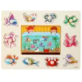 Juguete de rompecabezas de madera para niños pequeños, aprendizaje temprano Montessori animales. - A-3004 juego de pesca