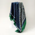 Chic paisley print silk scarf detail, elegant blue and green square headwrap for women. - D9506 - Green and Blue