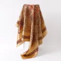 Exquisite satin paisley floral print silk scarf detail, elegant square hair wrap accessory. - 88x88cm / Champagne