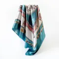 Classic scepter print satin square scarf 90cm elegant women luxury style head wrap shawl - D9051-Green