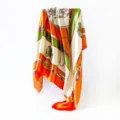 Detailed view of the 90cm silk scarf with classic baroque chain and strap print design. - D9051-Orange Yellow