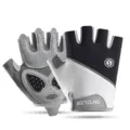 Half finger cycling gloves detail showing silicone anti-slip palm pads and breathable mesh. - S / Black
