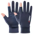 Men sun protection ice silk gloves half finger anti-slip driving cycling fishing touchscreen - Two Finger Opening / Navy Blue